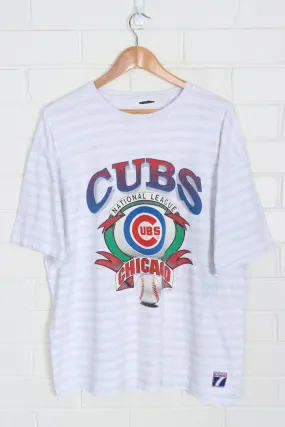 1991 MLB Chicago Cubs Logo 7 Grey Stripe Baseball Tee (XL)