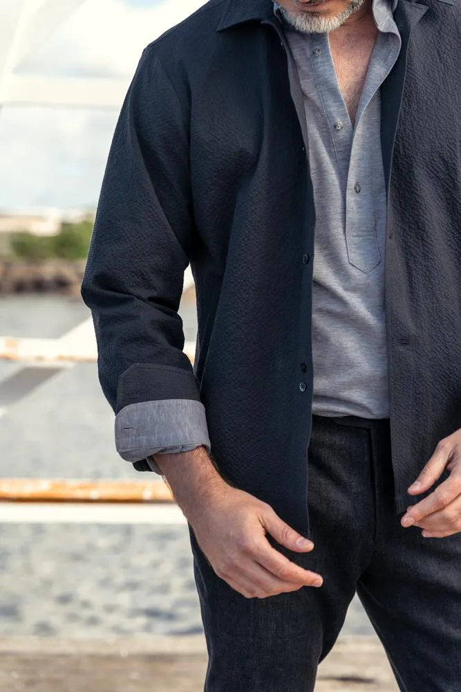 Bomber Overshirt - Charcoal Seersucker