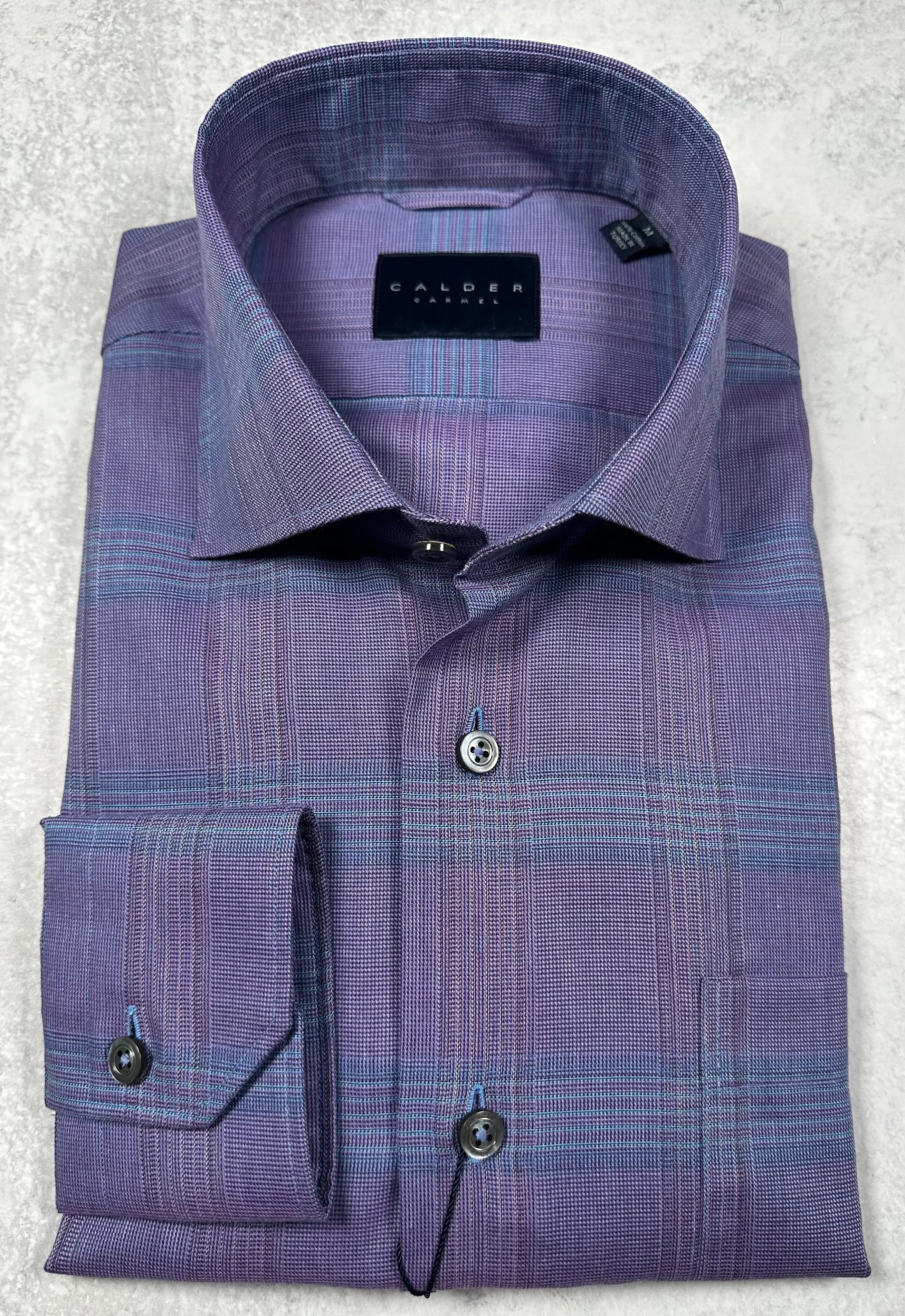 Calder Carmel Melange End On End Twill Windowpane Sport Shirt in Lavender