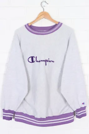 CHAMPION Reverse Weave Grey Marle & Purple Ringer Sweatshirt (M-L)