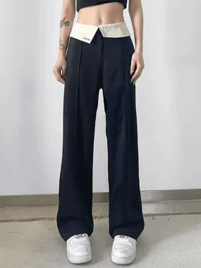 Fold Over Waist Trendy Y2K Straight Leg Pants