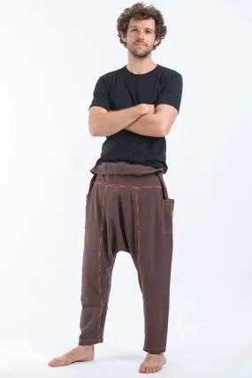 Hand Embroidered Men's Slim Cut Fisherman Pants in Brown