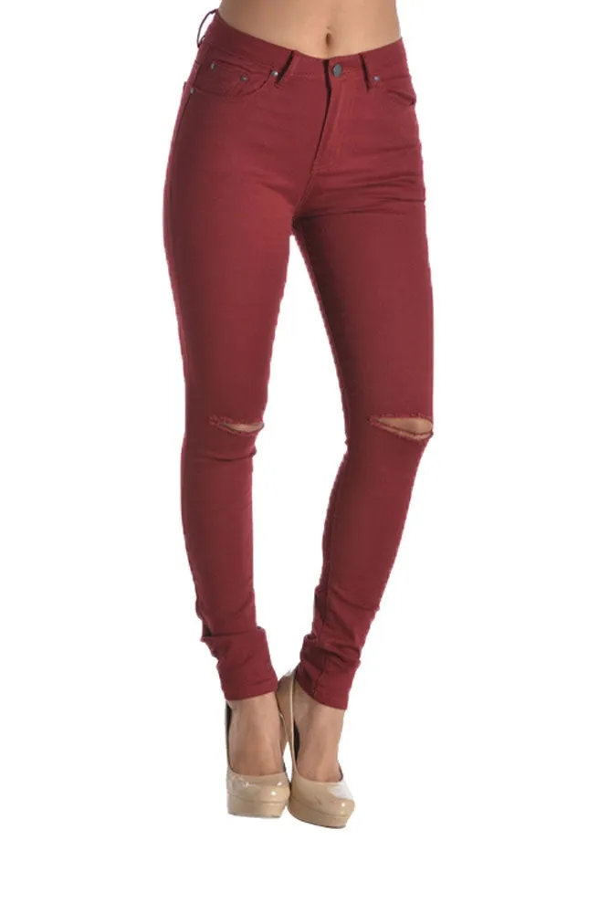 High Waisted Colored Ripped Skinny Pants