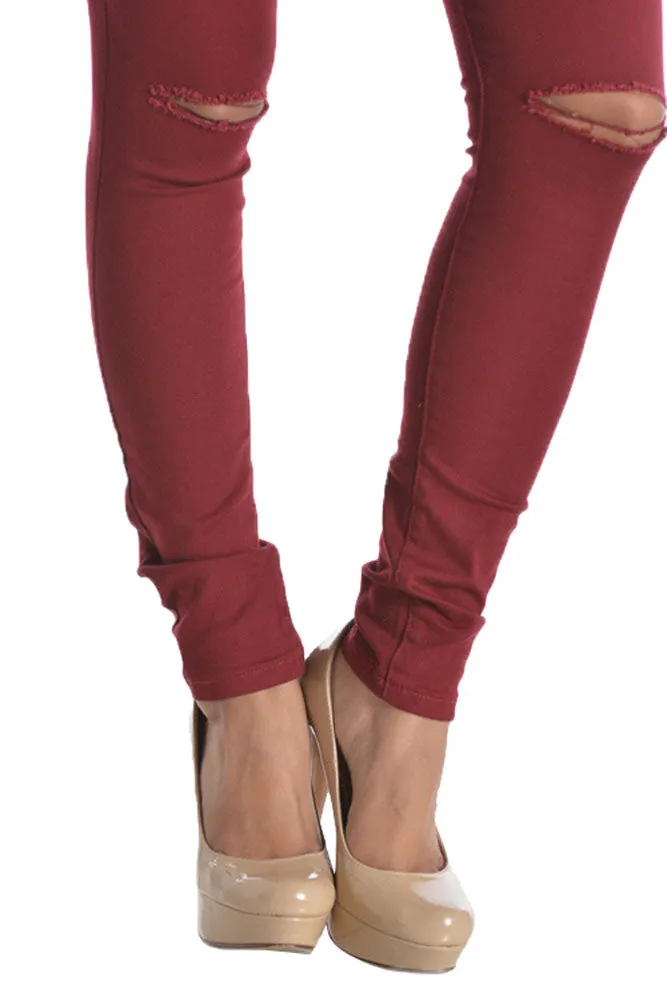 High Waisted Colored Ripped Skinny Pants