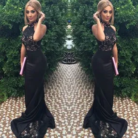 lace evening dresses long 2020 halter mermaid black appliqué sexy formal dresses 2021 vestido de longo