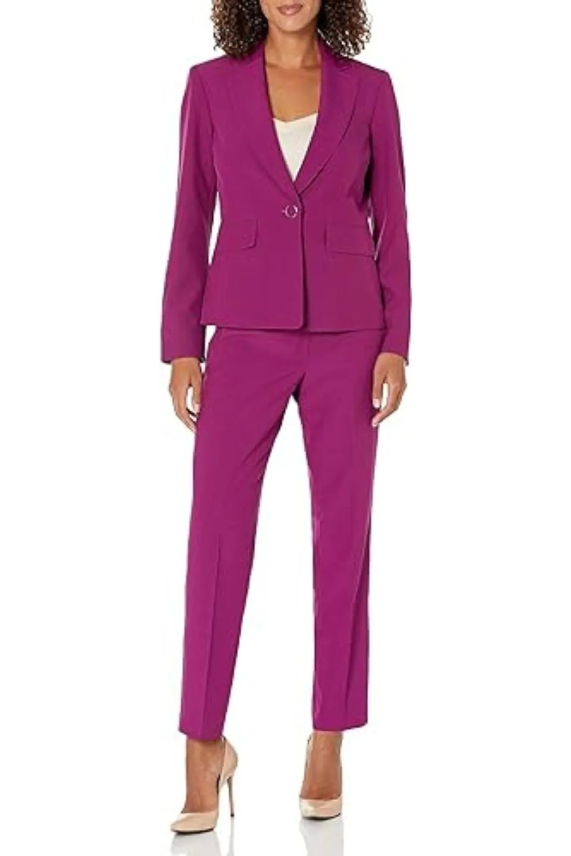 Le Suit Petite Stretch Crepe One Button Pantsuit