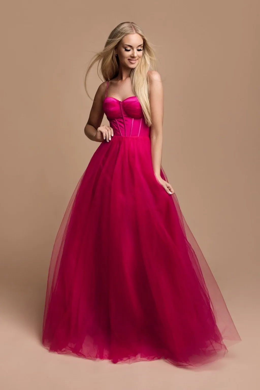 Long Tulle Prom Dress with an Adjustable Lace-Up Back