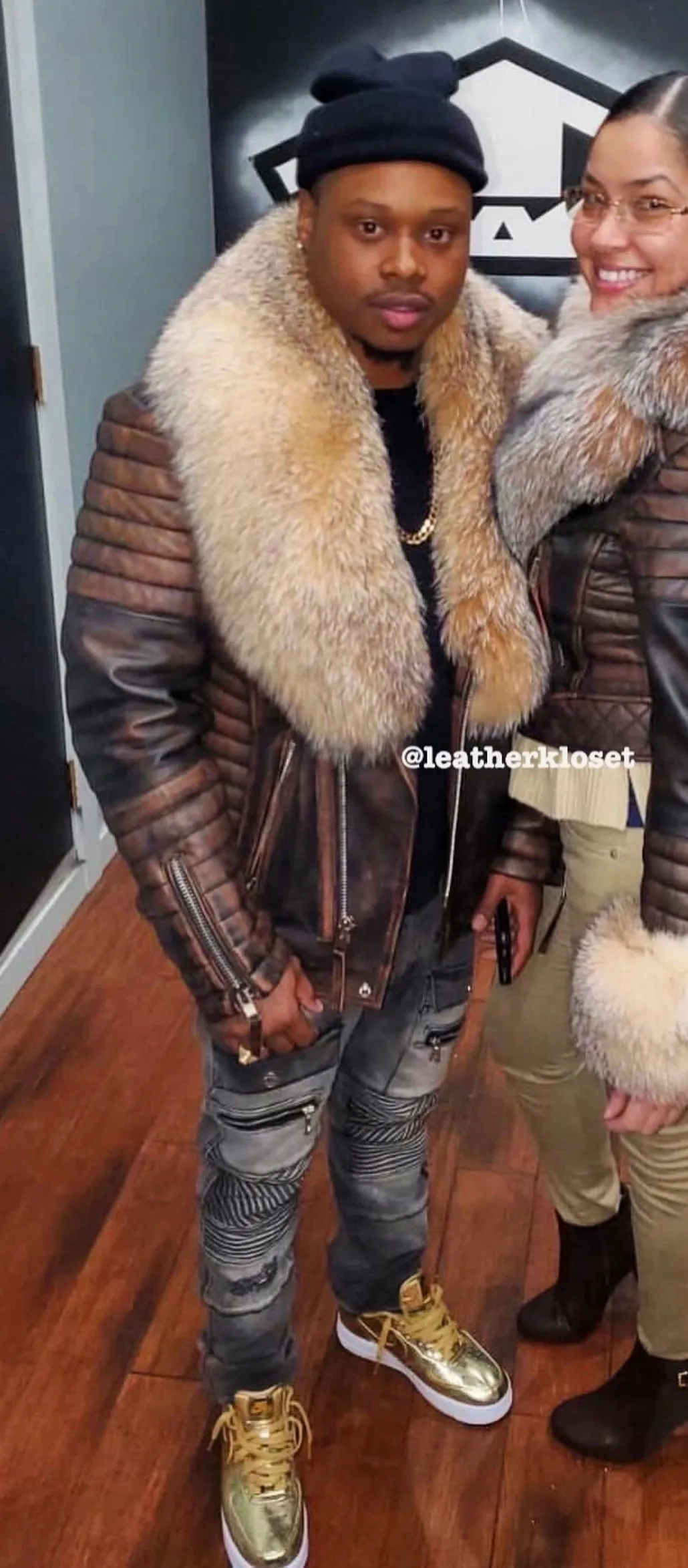 Men's Jay Biker Copper With Full Fox Fur Collar