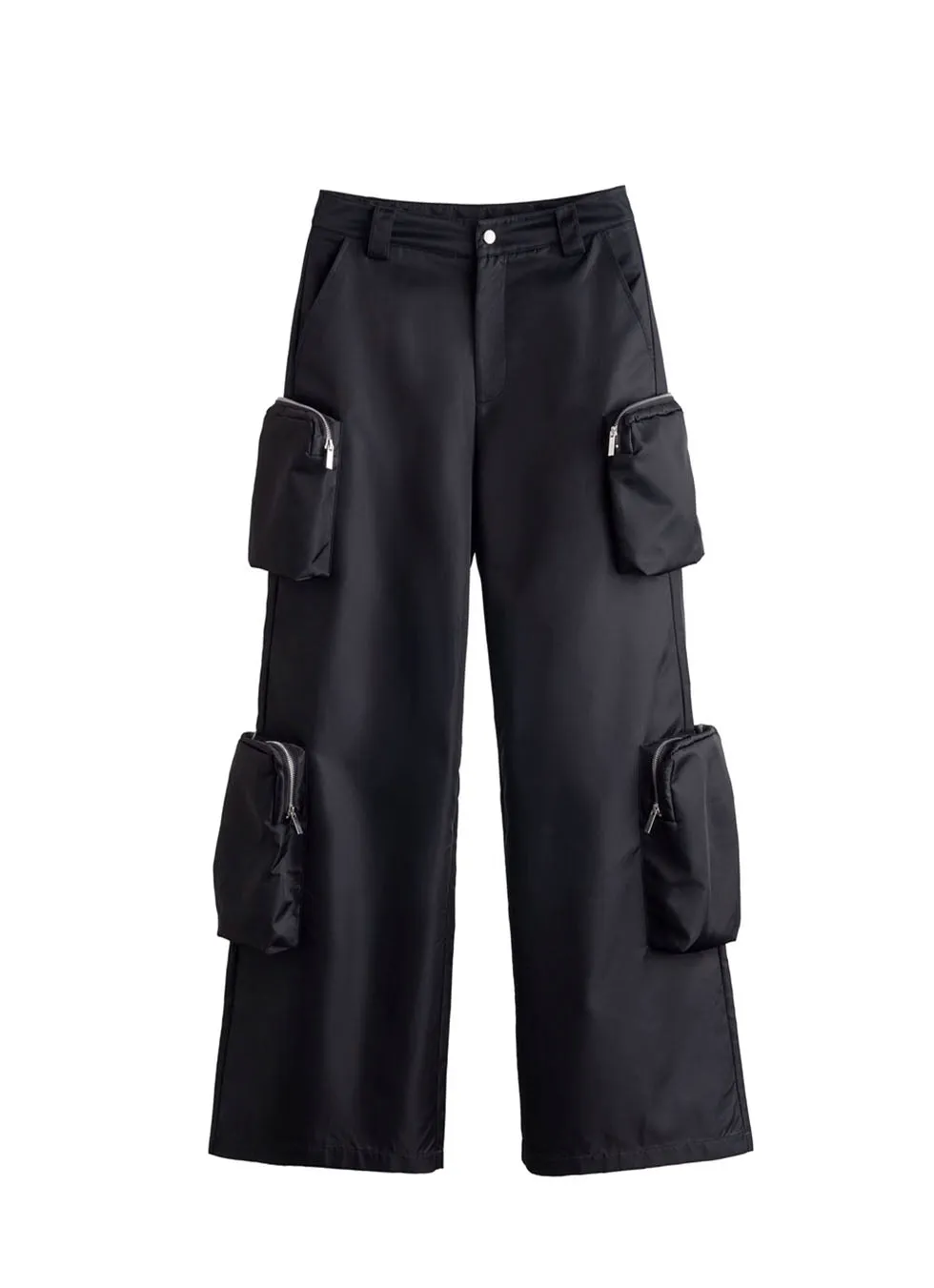 Multi-pocket wide-leg casual pants