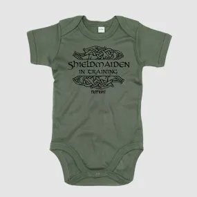 Organic Baby Bodysuit, Shieldmaiden, Camo Green