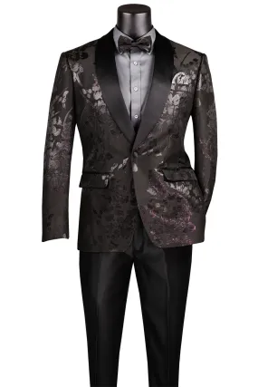 "Floral Fusion" Black Tuxedo Jacket (Separates)