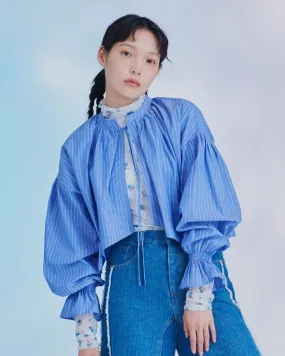 Stripe ribbon shirts bolero (Blue)