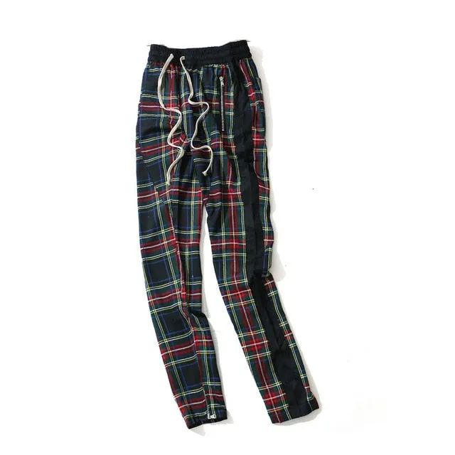 Vintage Scottish Plaid Drawstring Men Casual Pants