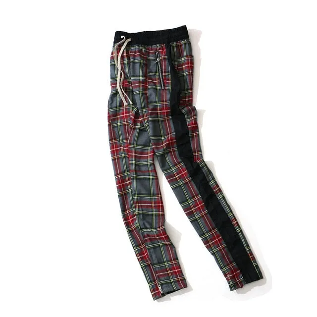 Vintage Scottish Plaid Drawstring Men Casual Pants