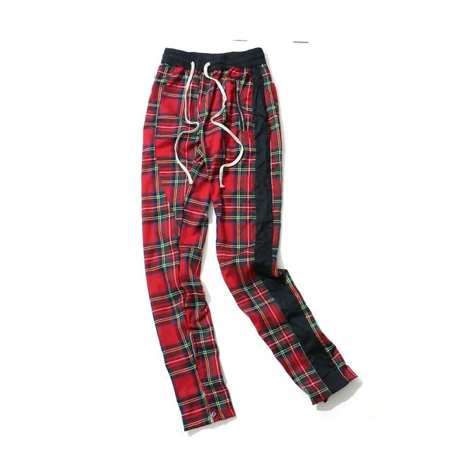 Vintage Scottish Plaid Drawstring Men Casual Pants