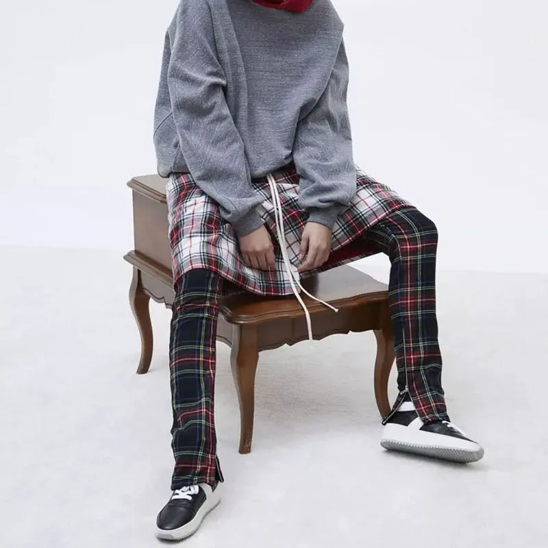 Vintage Scottish Plaid Drawstring Men Casual Pants