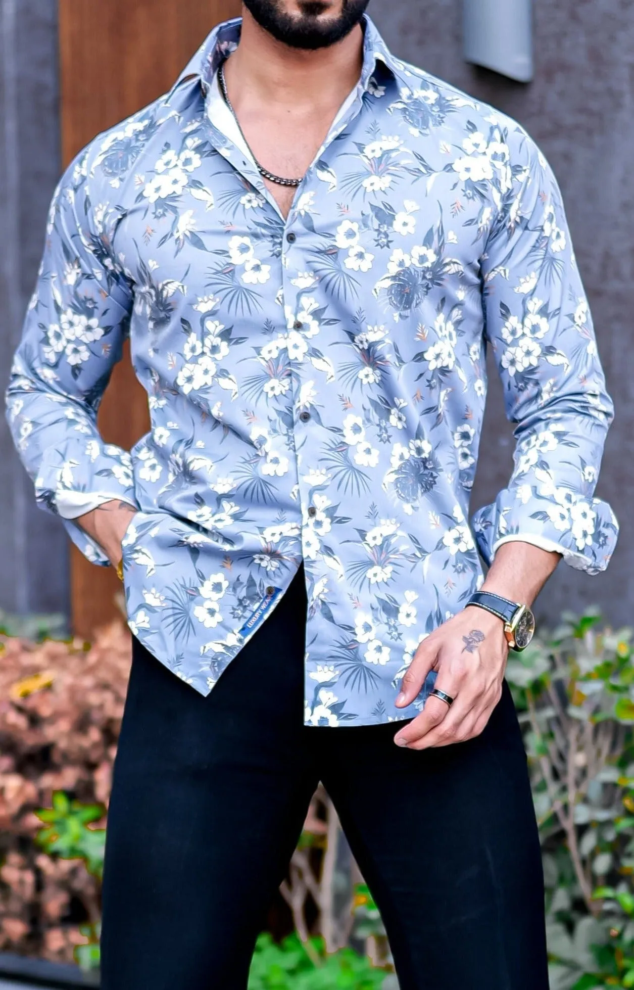 VOZIA Luxe Floral Printed Button-Up Men's Shirt