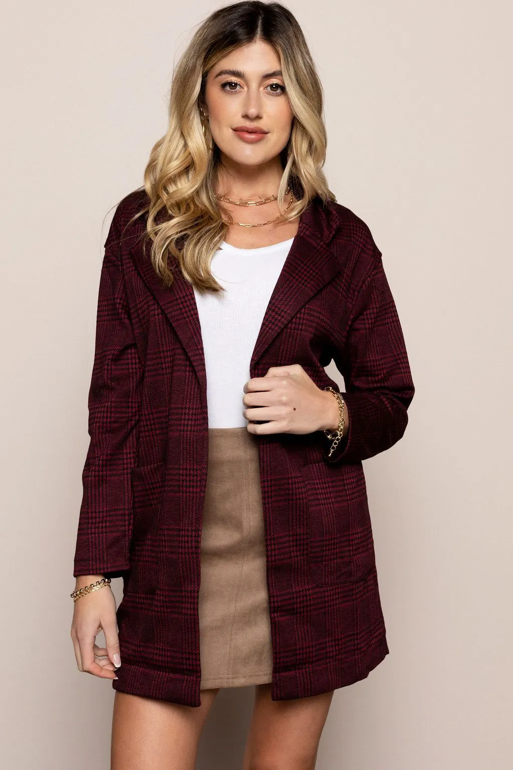 Wine Plaid Jacket in Wine